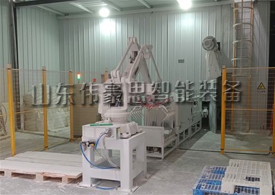 40kg面粉自動(dòng)碼垛機(jī)器人，全自動(dòng)碼垛系統(tǒng)使用現(xiàn)場(chǎng)