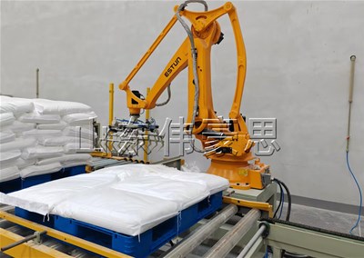 氧化鋅自動包裝碼垛線，濰坊自動碼垛機械手廠家