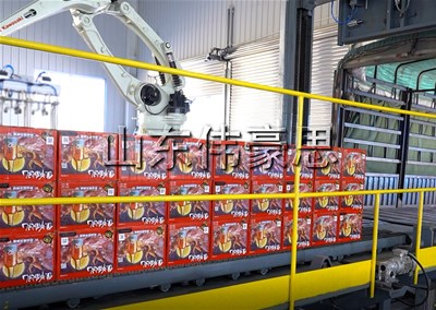 紙箱全自動裝車機(jī)器人，推進(jìn)式裝車機(jī)使用現(xiàn)場