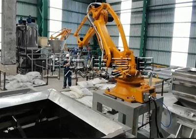 片堿全自動(dòng)破袋機(jī)械手，遼寧機(jī)器人自動(dòng)拆包機(jī)